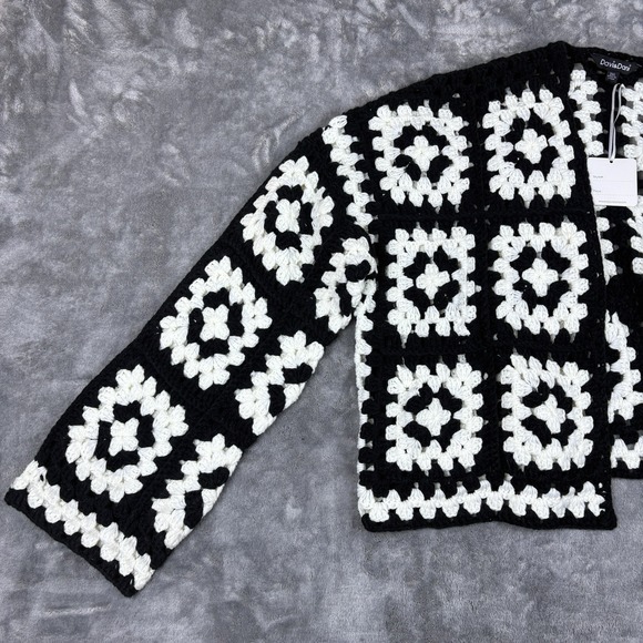 Davi & Dani Women Crochet Cardigan Black White Open Front Granny Square Boho 3XL - Picture 5 of 16